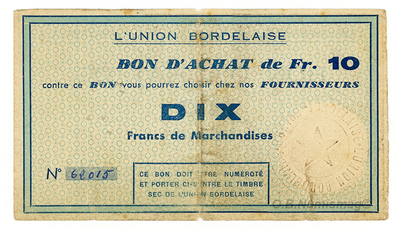 Bon de 10 francs de L'union Bordelaise