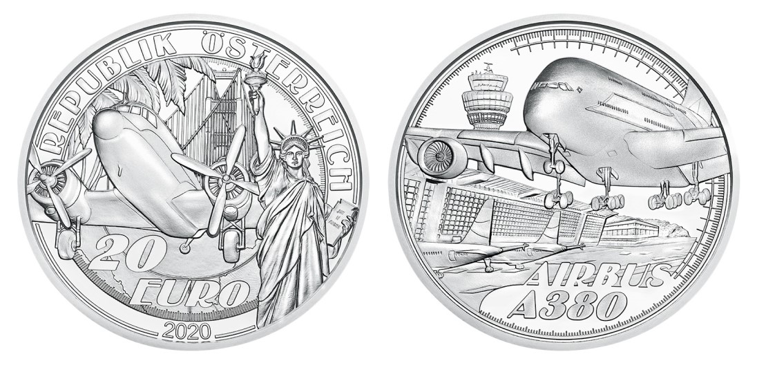 2020 €20 austrian Mint dedicated to Airbus A380