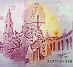 A 2020 zero euro banknote dedicated to pope John Paul II