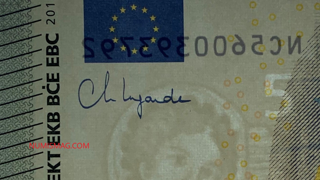 Premier billet euro avec la signature de C. LAGARDE, gouverneur de la BCE