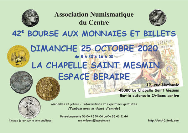 La bourse numismatique 2020 d’ORLEANS confirmée