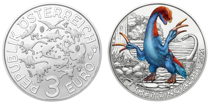 €3 Therizinosaurus cheloniformis from Austrian Mint