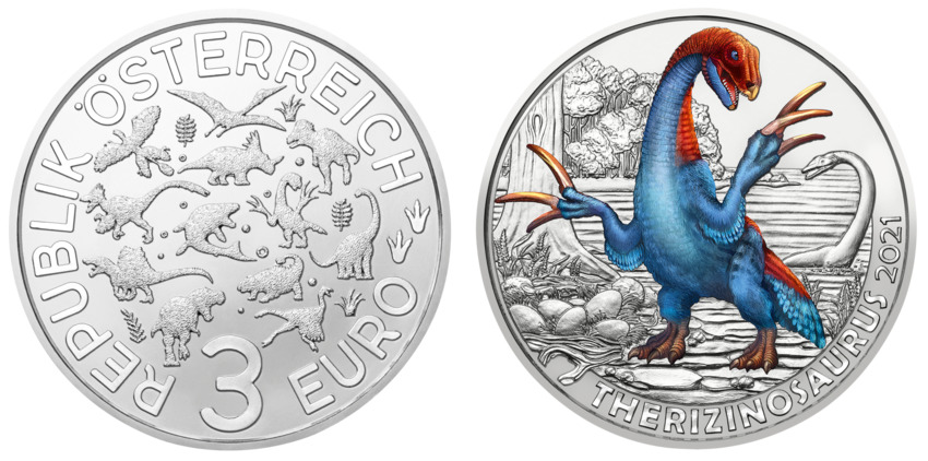 3€ Therizinosaurus cheloniformis de la Monnaie d'Autriche
