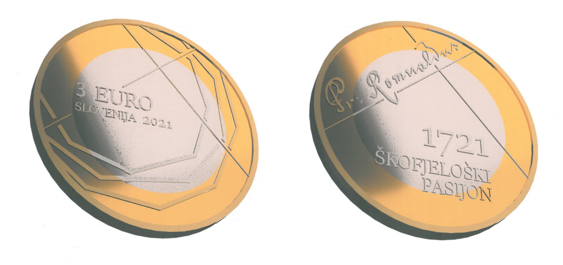 Bimetal 3 euro coins. The 3 euro coin series from Slovenia