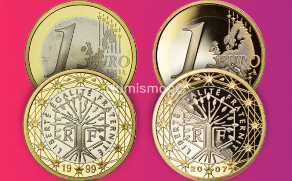 Tirages et Valeurs des pièces de 1 euro, France – pièces de circulations, BU, BE