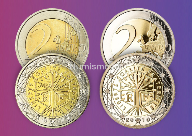 Tirages et Valeurs des pièces de 2 euro, France – pièces de circulations, BU, BE