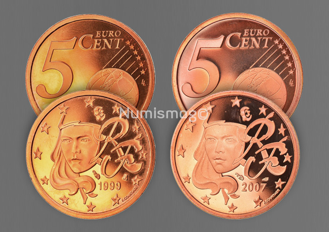 Tirages et Valeurs des pièces de 5 centimes d’euro, 5 cents, France – pièces de circulations, BU, BE