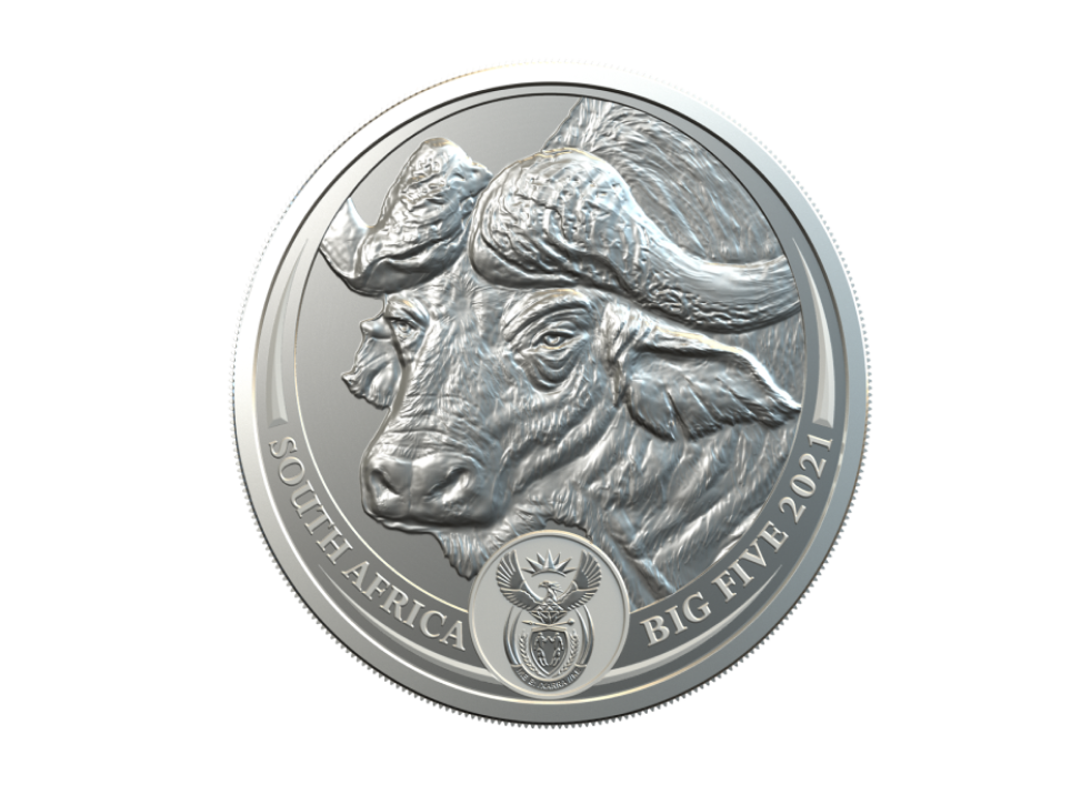 Les pièces 2021 de la Monnaie d'Afrique du Sud célébrant le buffle