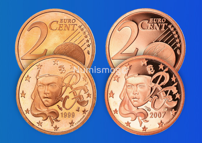 Tirages et Valeurs des pièces de 2 centimes d’euro, 2 cents, France – pièces de circulations, BU, BE