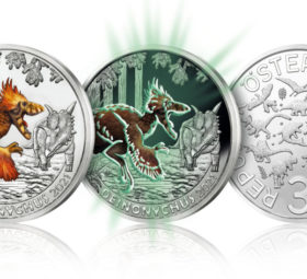 2021 austrian €3 coin dedicated to Deinonychus antirrhopus