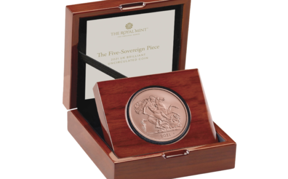 The 2021 very valuable Five-Sovereign coin from Royal Mint