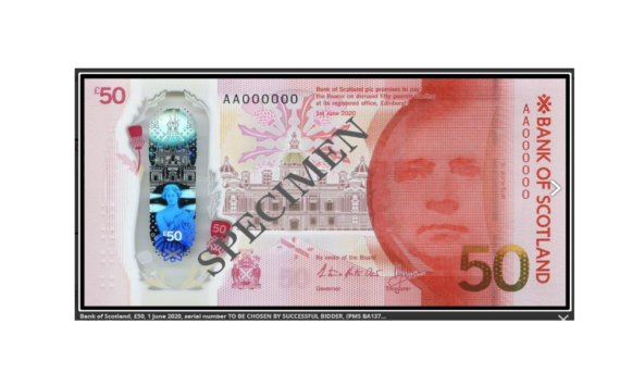 Vente caritative – nouveau billet polymere de 50 £ Bank of Scotland chez SPINK