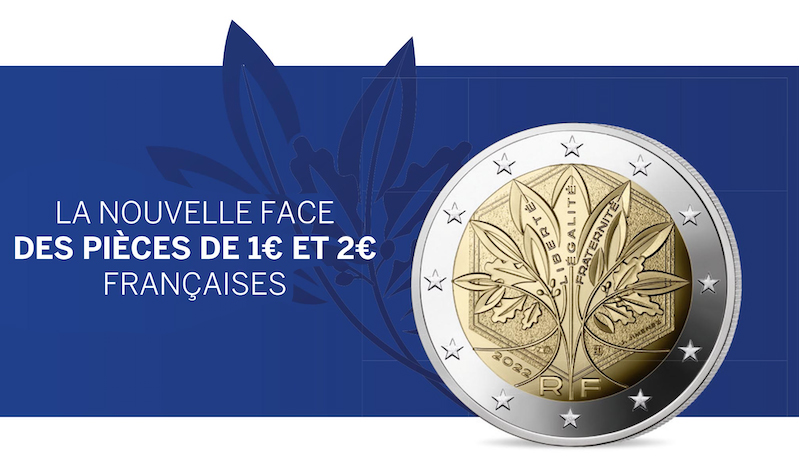 Nouvelle face nationale pour les pièces de 1 et 2 euros Française 2022