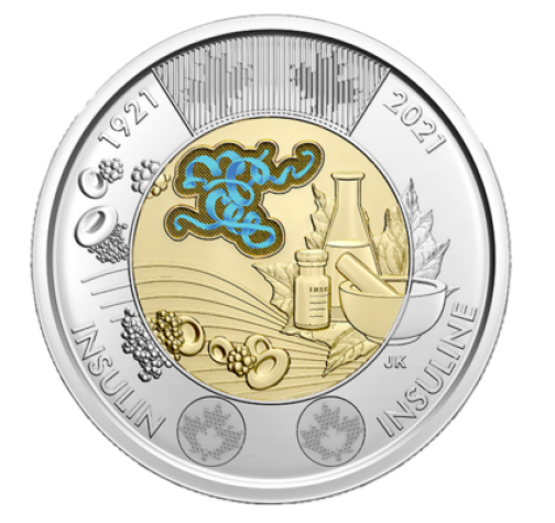 2021 CN$ 2 commemorative coin celebrating discovery of insulin