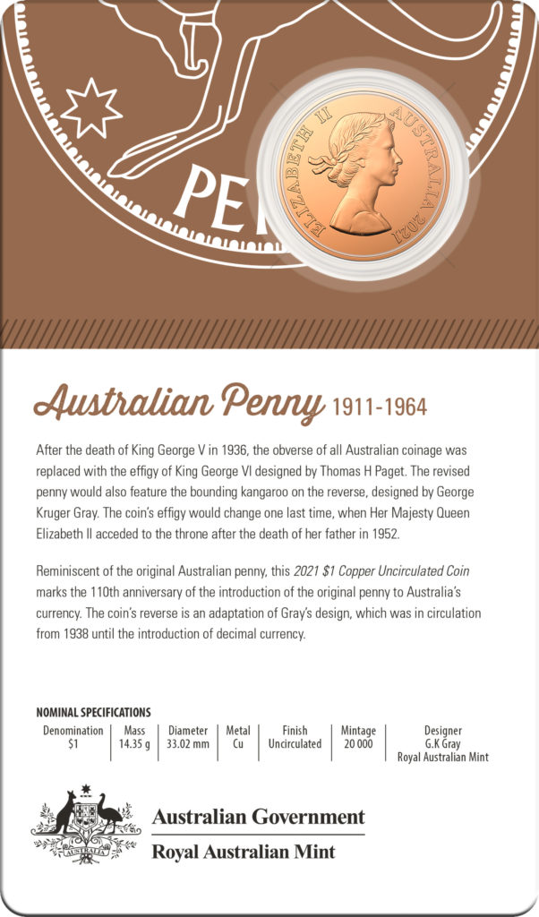 2021 Australian Royal Mint celebrates 110th anniversary of the penny