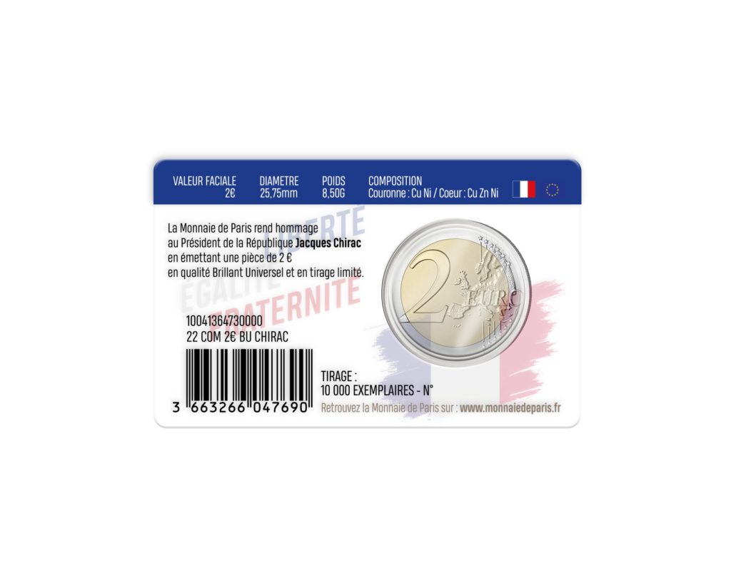 2022 french €2 dedicated to head of State Jacques CHIRAC and euro changeover