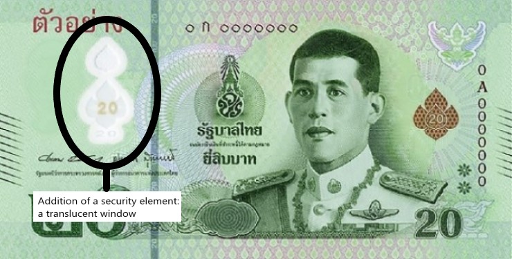 The Bank of Thailand issues its first polymer banknote in March 2022