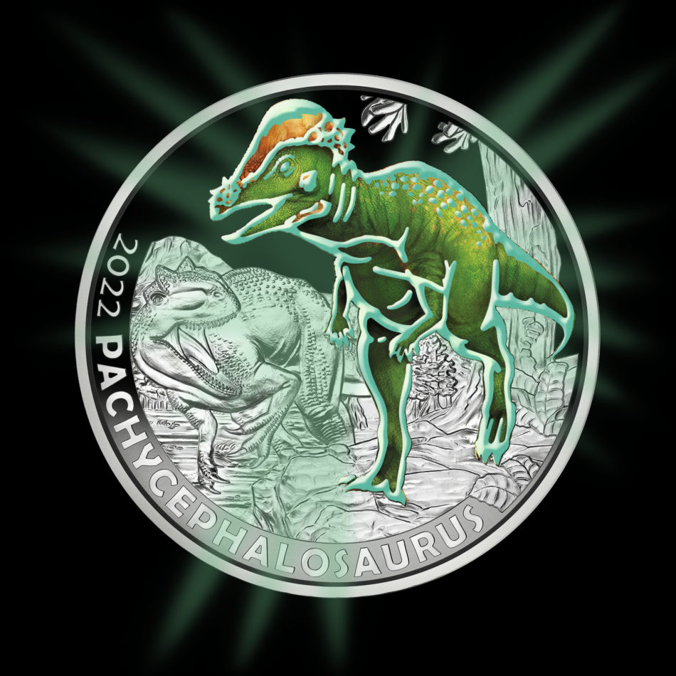 2022 Austrian €3 coin - Pachycephalosaurus wyomingensis