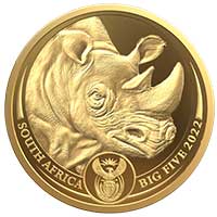 Série II BIG 5 - 2022 - pièce RHINO BE OR d'une once