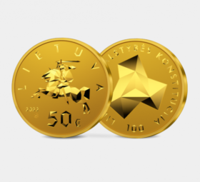 2022 gold €50 coin celebrating 100 years of Lithuanian State