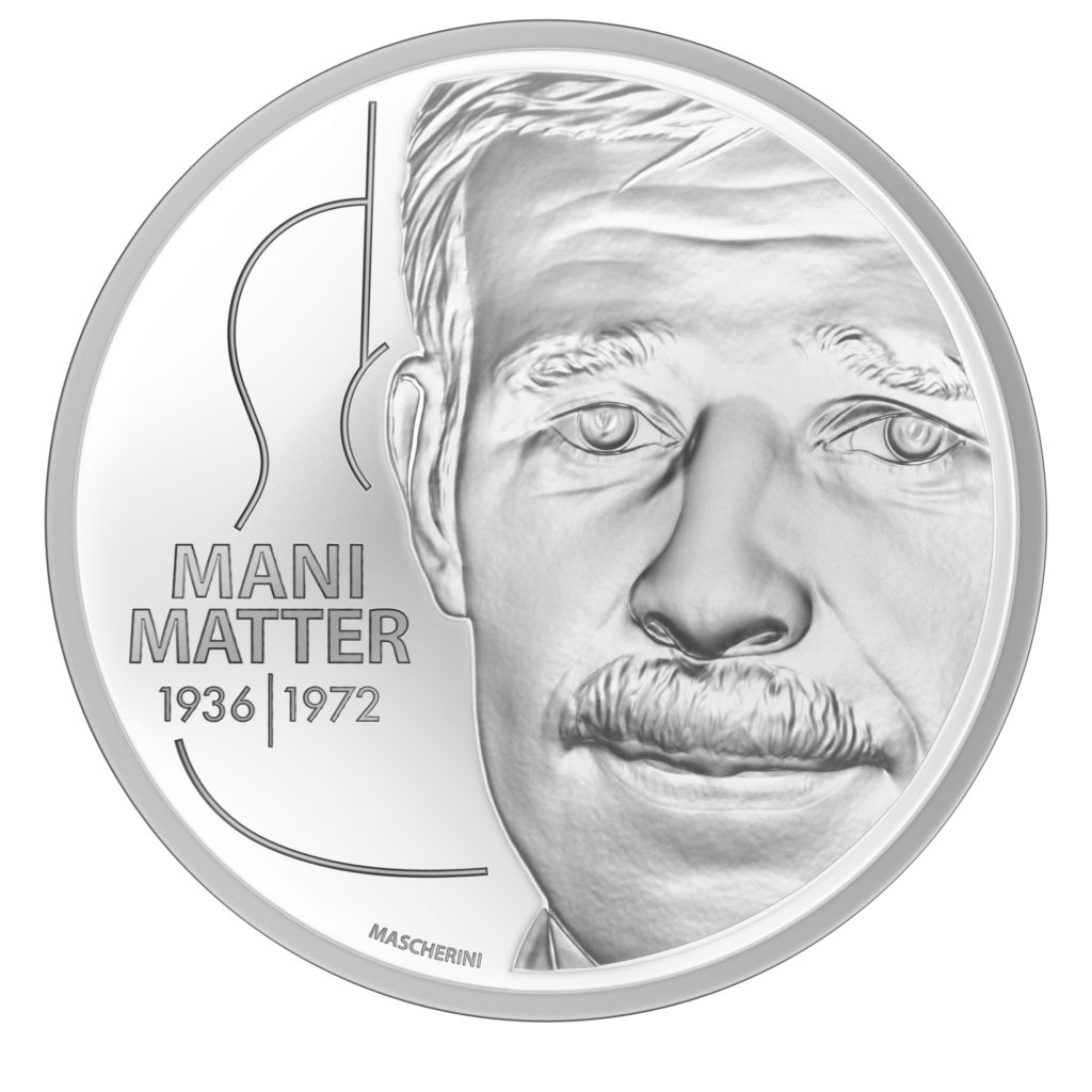 SWITZERLAND: silver 20 francs coin dedicated to comedian Mani MATTER