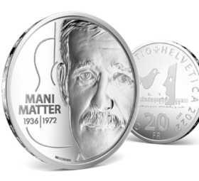 SWITZERLAND: silver 20 francs coin dedicated to comedian Mani MATTER