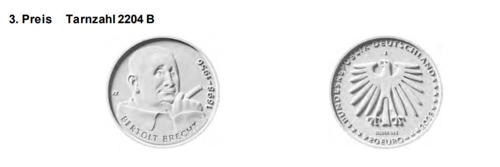 2023 €20 BERTOLT BRECHT silver coin - 125 years of his birth