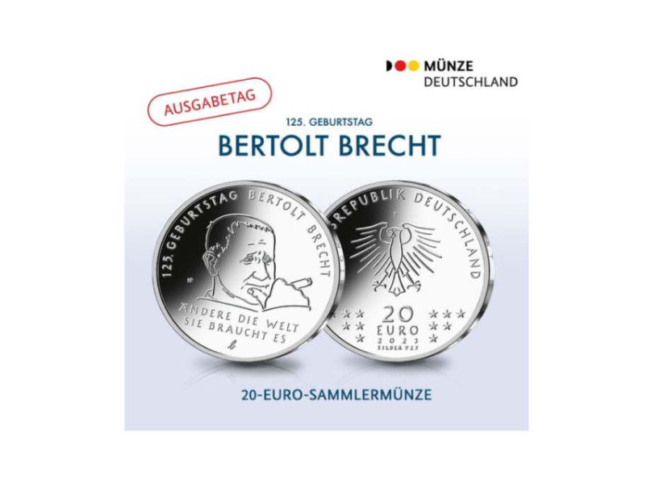 20€ argent BERTOLT BRECHT 2023 – 125 ans de sa naissance
