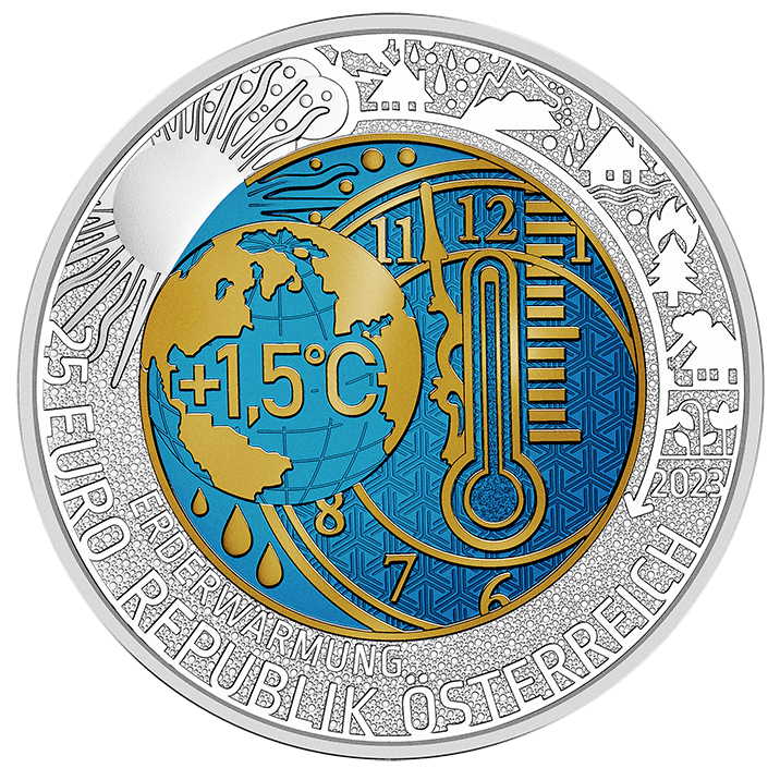 2023 €25 silver and nobium "global warming" Coin of Austria