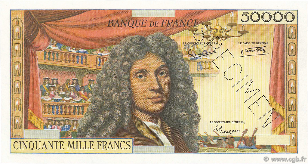 History of the 500 francs MOLIERE type 1959 of Jean LEFEUVRE