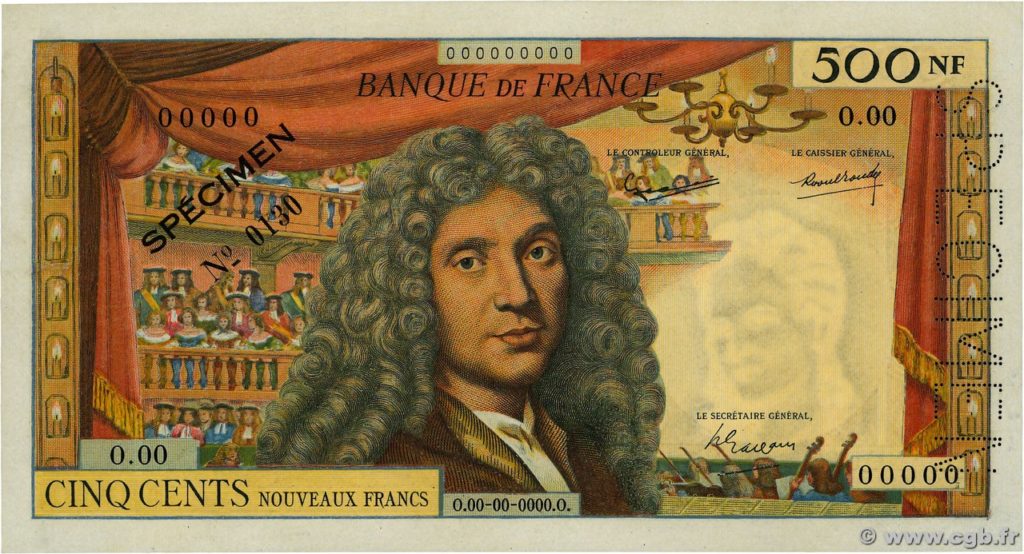 History of the 500 francs MOLIERE type 1959 of Jean LEFEUVRE