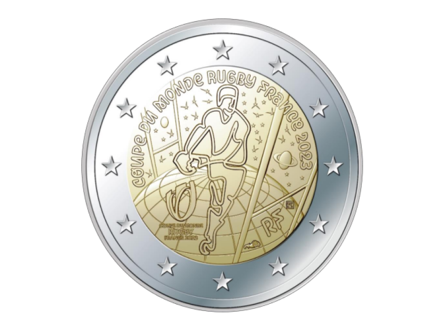 2023€2 coin celebrating Rugby World Cup in France