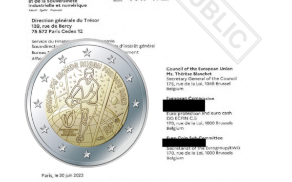 2023€2 coin celebrating Rugby World Cup in France